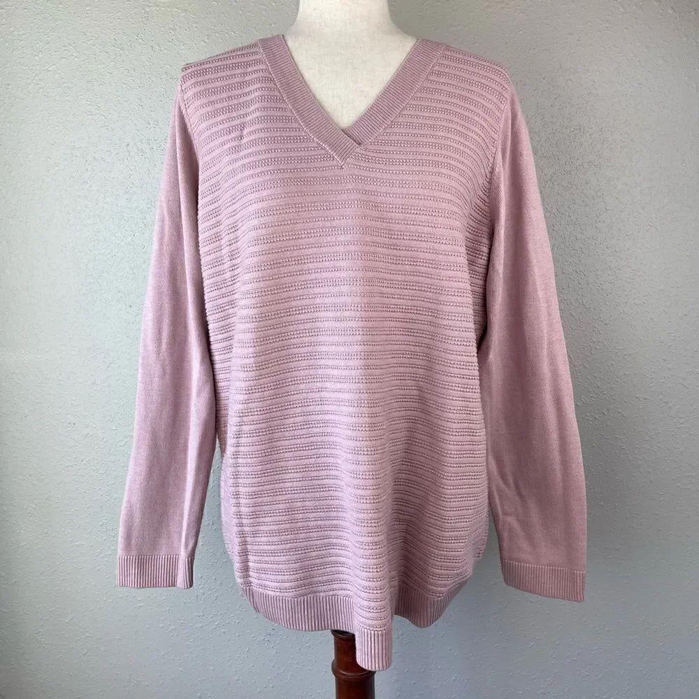Hilary Radley Pink V-Neck Sweater Size L EUC